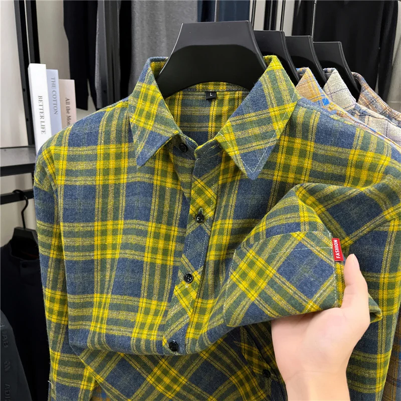 Camisas masculinas longas retr - Flannel Shirt Lined avaliação e preço