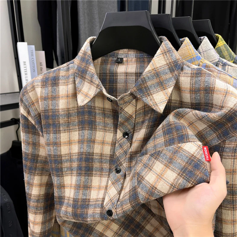 Camisas masculinas longas retr - Flannel Shirt Lined avaliação e preço