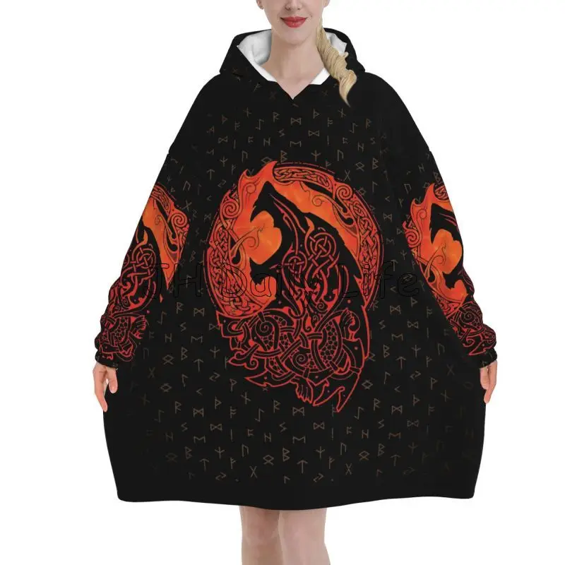Viking lobo nó fenrir wearable - Sherpa Hoodie Fleece avaliação e preço