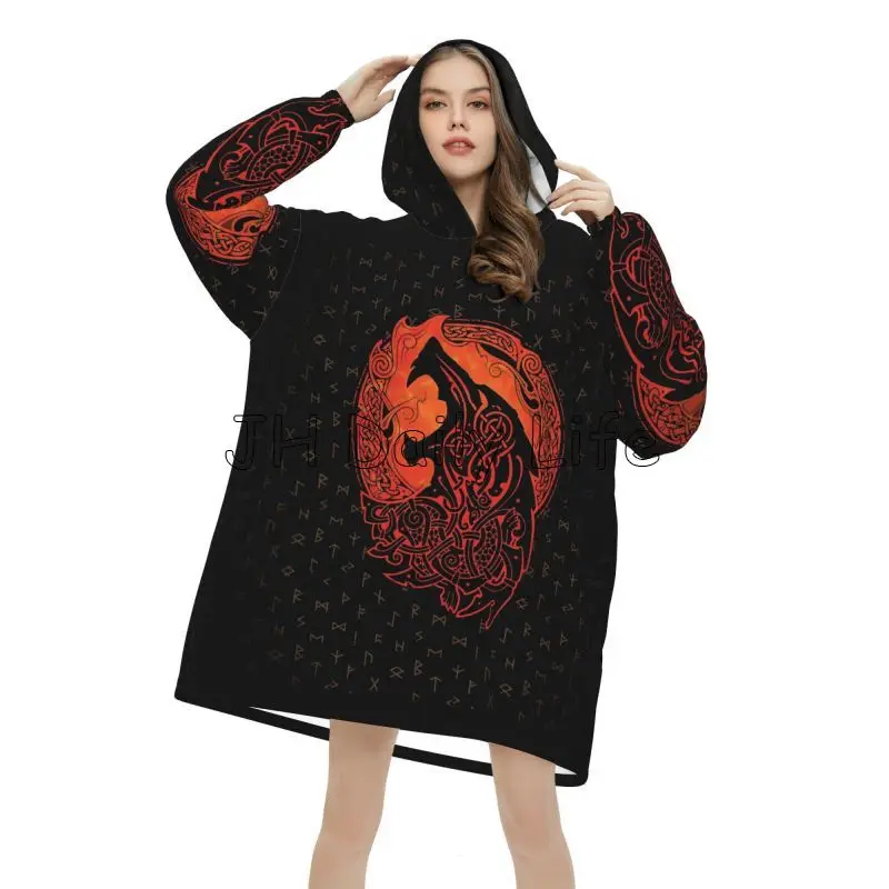 Viking lobo nó fenrir wearable - Sherpa Hoodie Fleece avaliação e preço